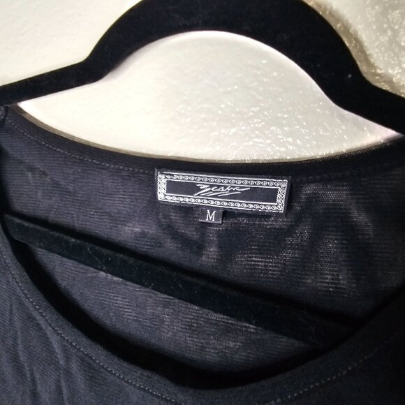 Size Medium Black 3/4 Sleeve Mesh Sheer Top Layering Whimsy Goth Y2K Grunge - Picture 4 of 6